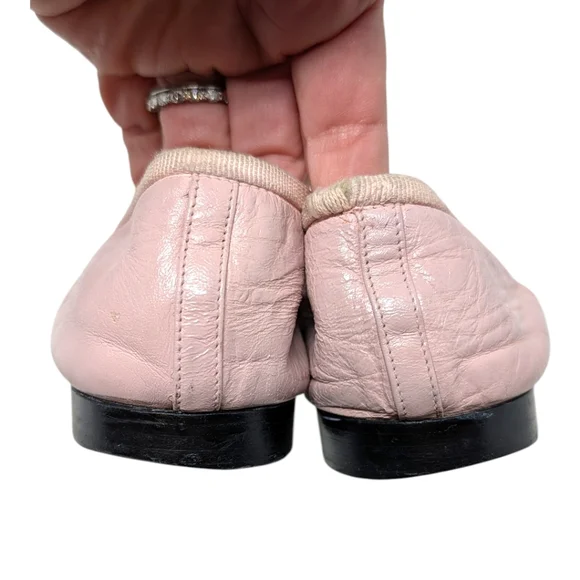 Vintage Chanel Ballet Flats Pink Black Cap Toe Bow Interlocking CC Logo 37.5 | 7 - Picture 7 of 12